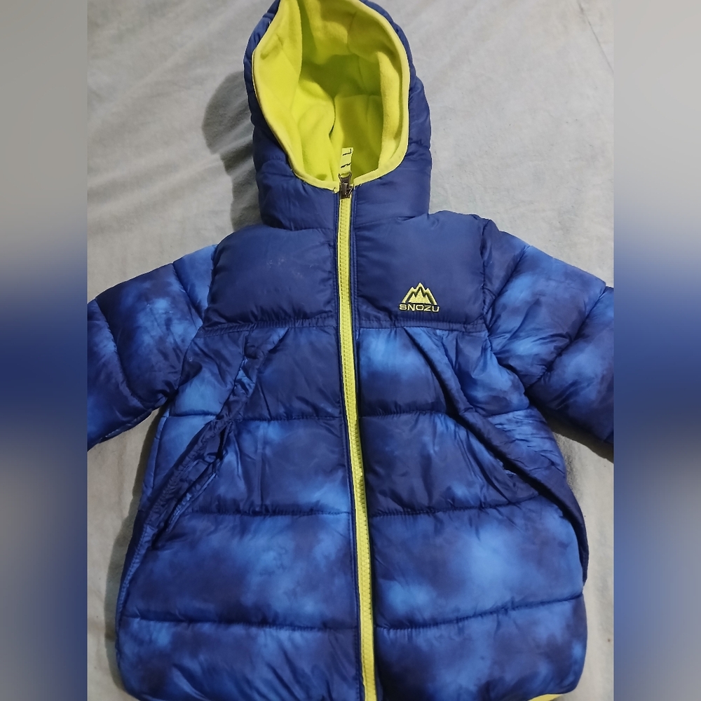 Snuzu Sz.3Toddler Royal Blue, Hooded Puffer Jacket with Neon‎ Accents